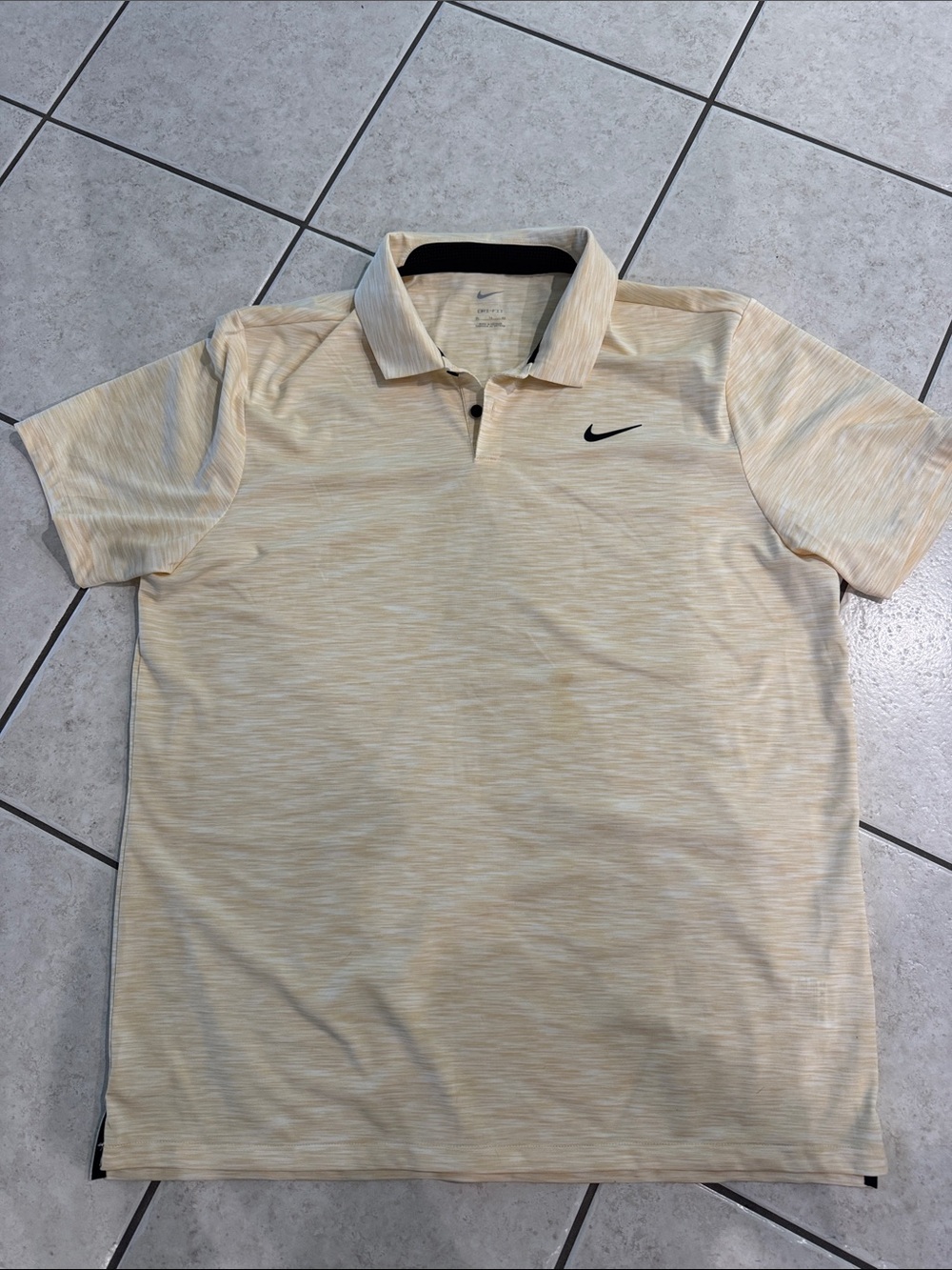 Nike Men's Light Yellow Heather Polo with Black Swoosh xl